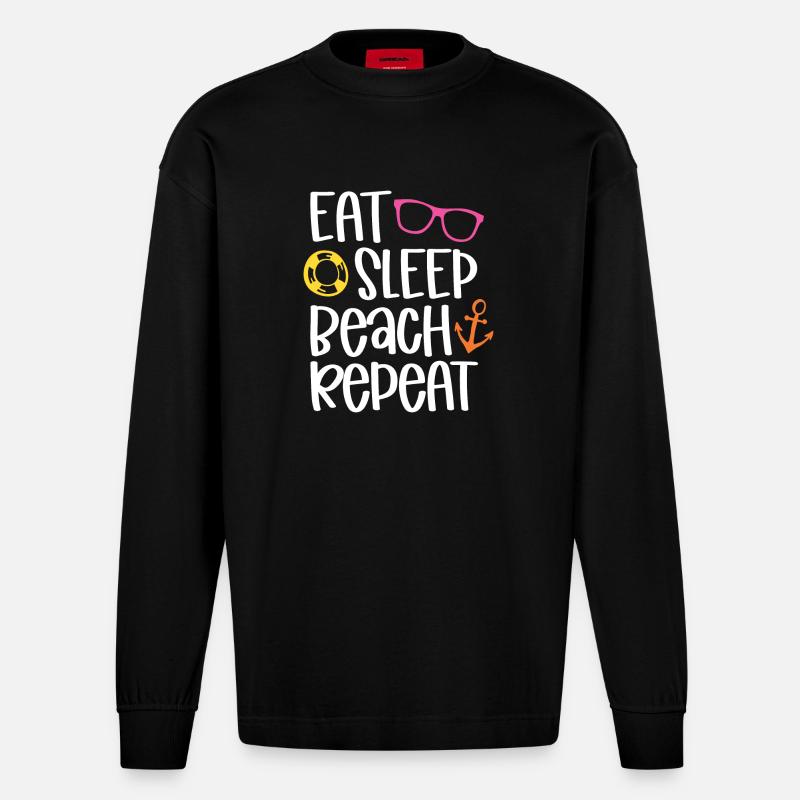 Eat Sleep Beach Repeat - Heavyweight Oversized Organic Langarmshirt Made in EU - SOLID BLACK