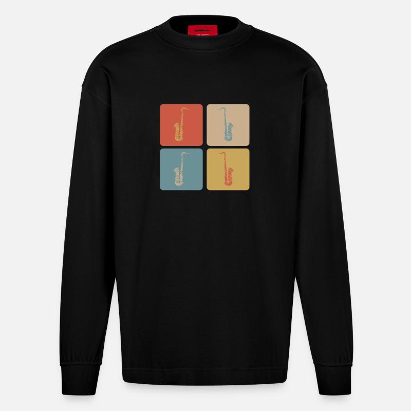 Saxophone Design - Heavyweight Oversized Organic Langarmshirt Made in EU - SOLID BLACK
