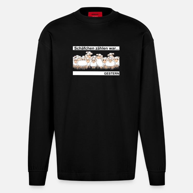 Schäfchen zählen - Heavyweight Oversized Organic Langarmshirt Made in EU - SOLID BLACK
