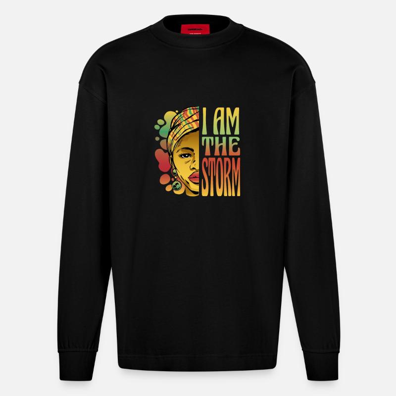 Ich bin der Sturm - Heavyweight Oversized Organic Langarmshirt Made in EU - SOLID BLACK