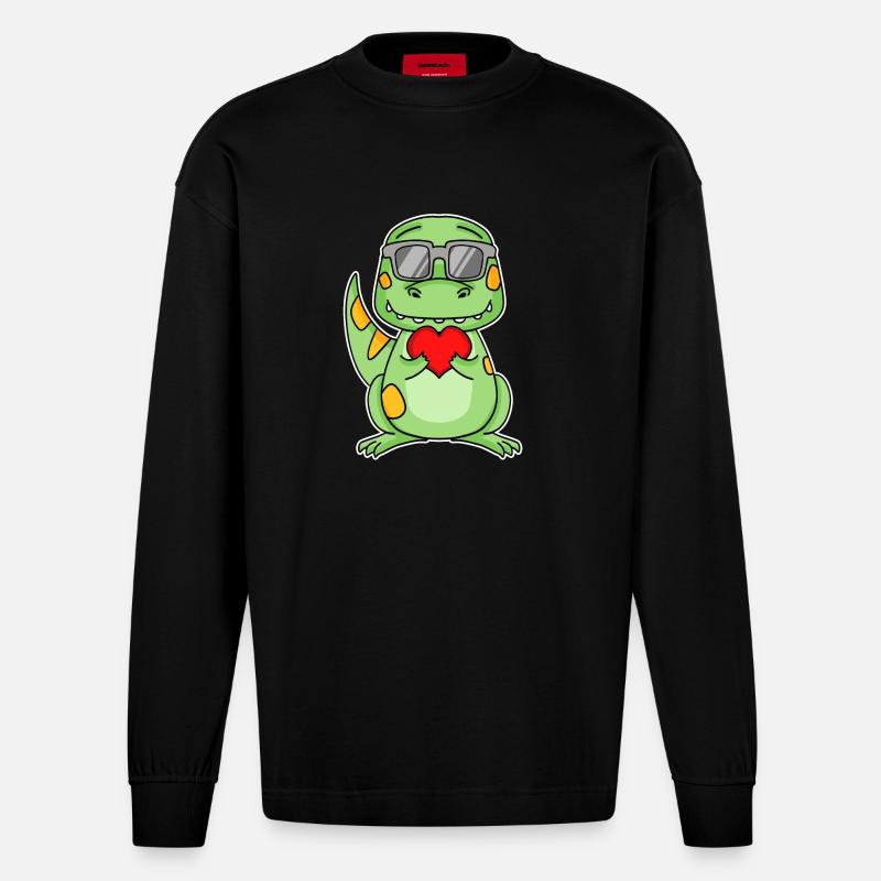 Dinosaurier mit Herz - Liebe Romantisch - Heavyweight Oversized Organic Langarmshirt Made in EU - SOLID BLACK