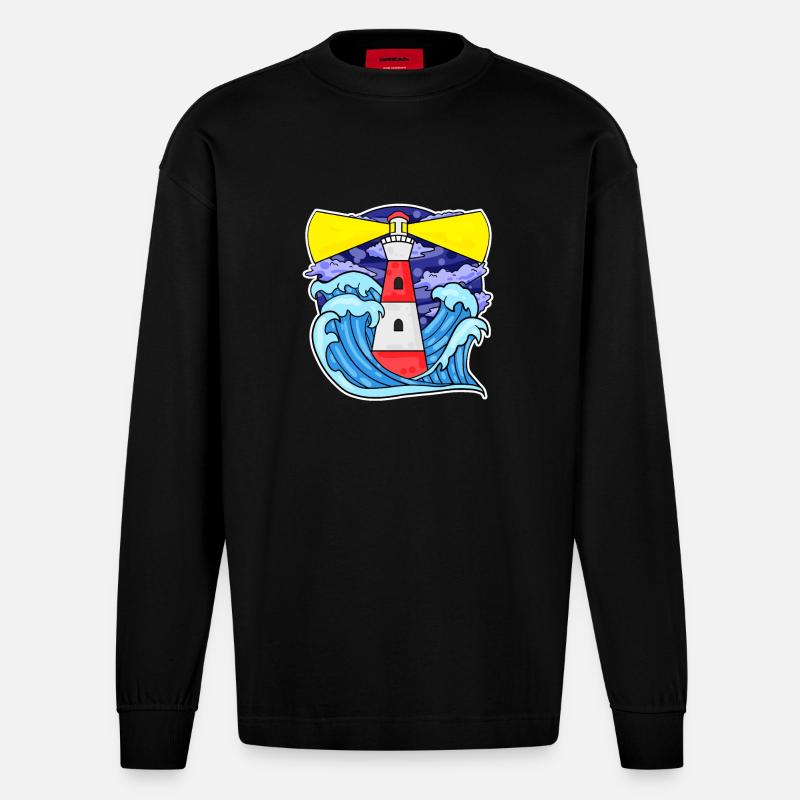 Phare Côte Mer Mer - Manches longues bio épais oversize fabriqué en UE - SOLID BLACK