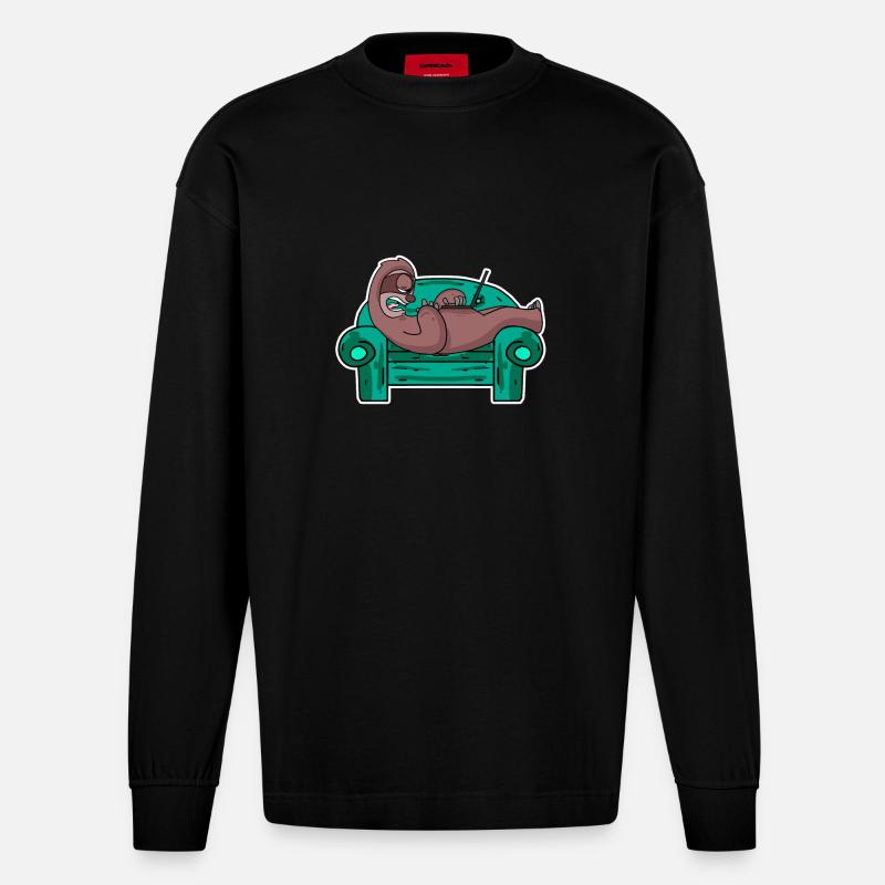 Faultier auf Sofa Laptop Mitarbeiter - Heavyweight Oversized Organic Langarmshirt Made in EU - SOLID BLACK