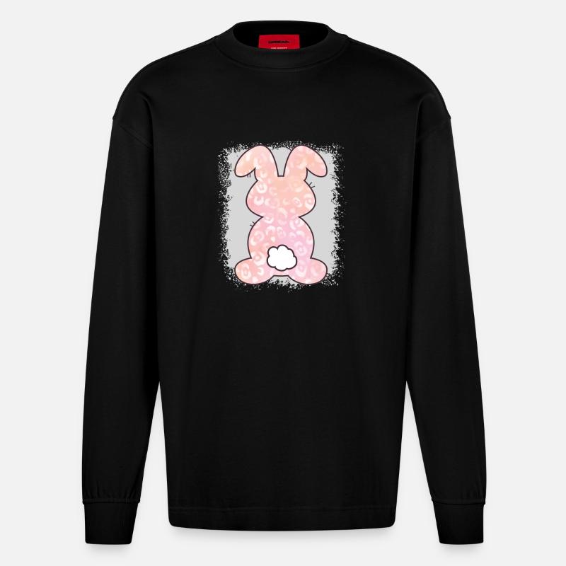 Leopard Print Bleached Easter - Heavyweight Oversized Organic Longsleeve Shirt Made in EU - SOLID BLACK