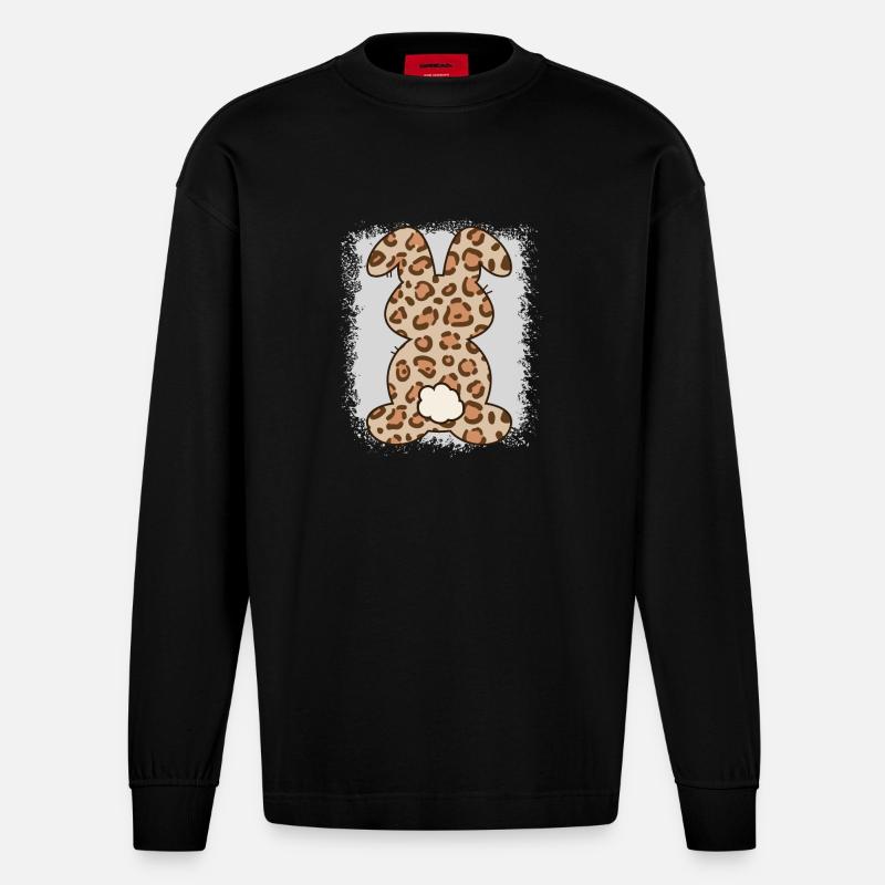 Leopard Print Bleached Easter - Heavyweight Oversized Organic Longsleeve Shirt Made in EU - SOLID BLACK