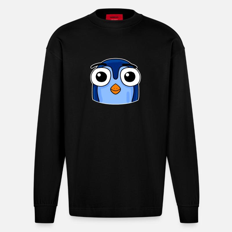 Pinguin Kopf - Heavyweight Oversized Organic Langarmshirt Made in EU - SOLID BLACK
