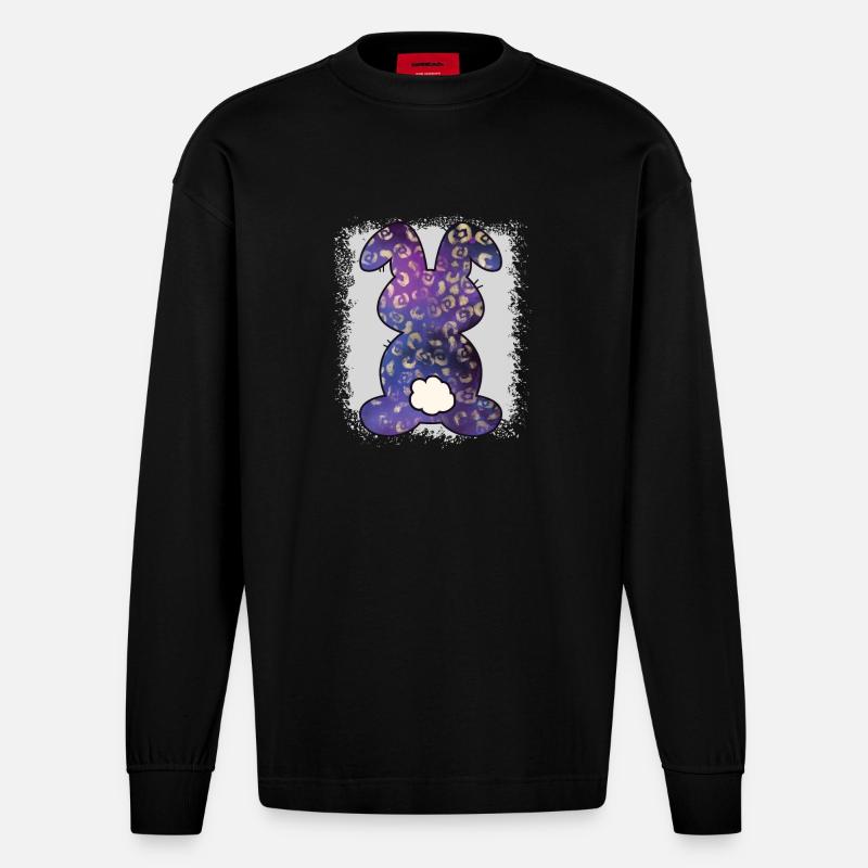 Imprimé léopard lapin blanchi Pâques - Manches longues bio épais oversize fabriqué en UE - SOLID BLACK