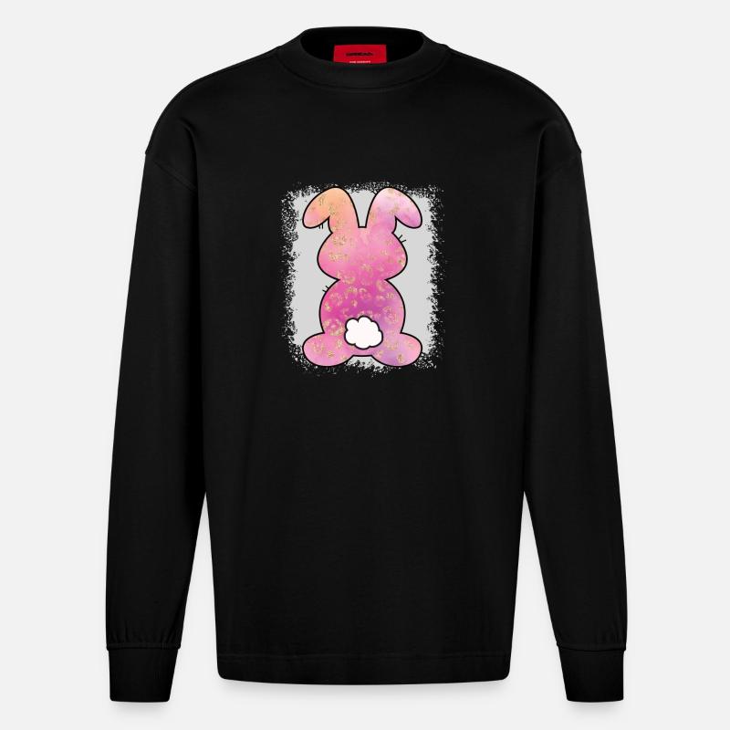Leopard Print Bleached Easter - Heavyweight Oversized Organic Longsleeve Shirt Made in EU - SOLID BLACK