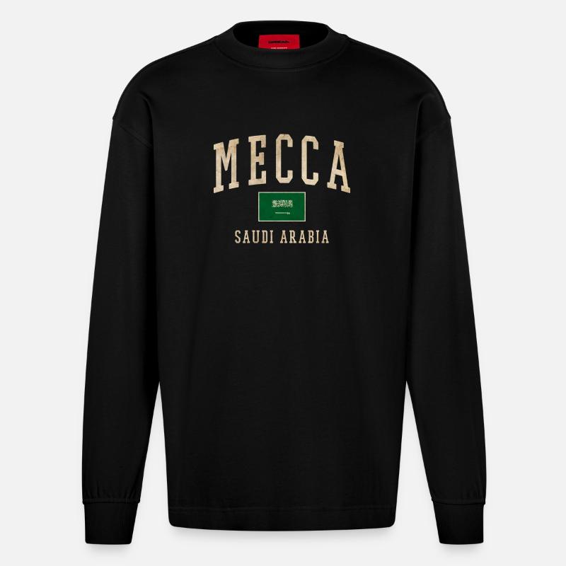 Mecca Saudisches Retro-Emblem - Heavyweight Oversized Organic Langarmshirt Made in EU - SOLID BLACK