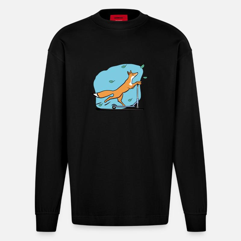 Fuchs mit Roller - Heavyweight Oversized Organic Langarmshirt Made in EU - SOLID BLACK