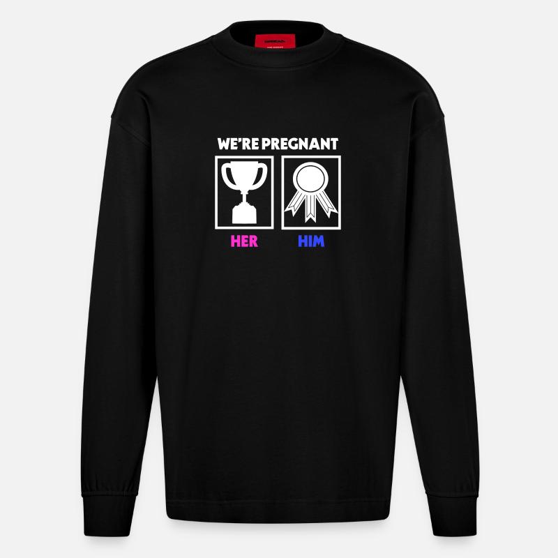 Elternteil Schwangerschaft Statement Schwanger - Heavyweight Oversized Organic Langarmshirt Made in EU - SOLID BLACK