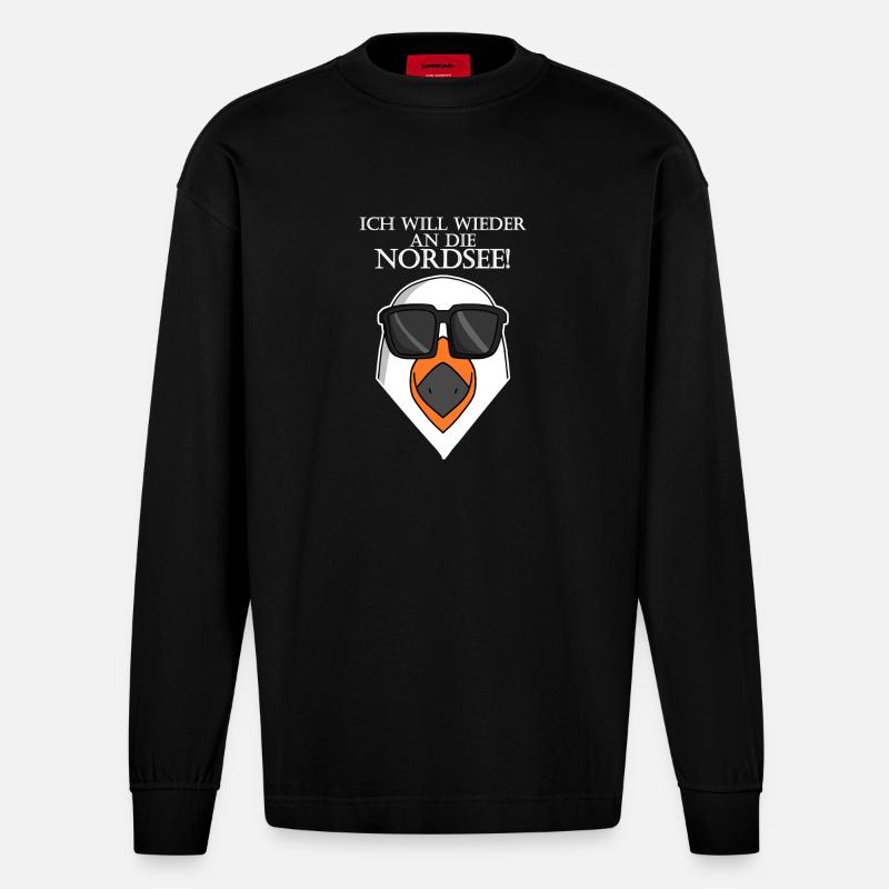 Nordsee Plattdeutsch Spruch Moin Möwe - Heavyweight Oversized Organic Langarmshirt Made in EU - SOLID BLACK