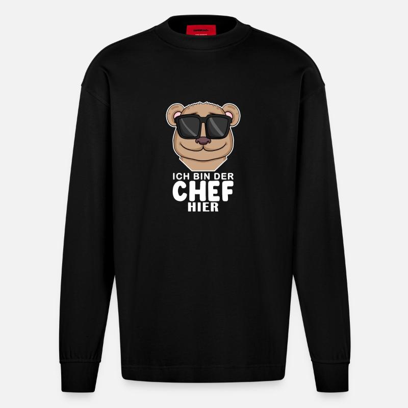 Cool Bär Chef Spruch - Heavyweight Oversized Organic Langarmshirt Made in EU - SOLID BLACK
