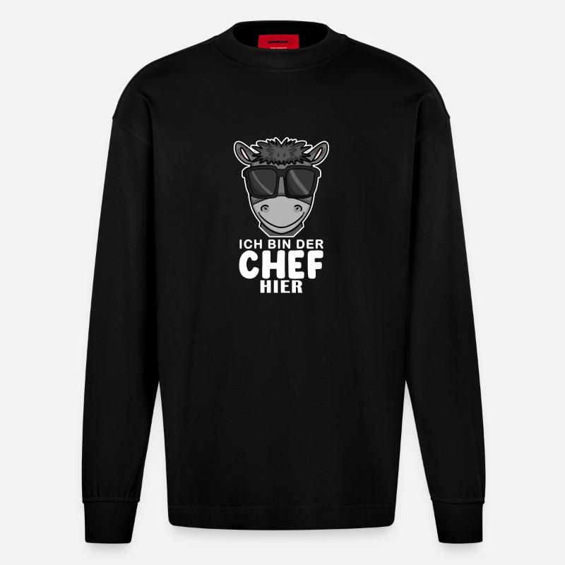 Cool Esel Chef Spruch - Heavyweight Oversized Organic Langarmshirt Made in EU - SOLID BLACK