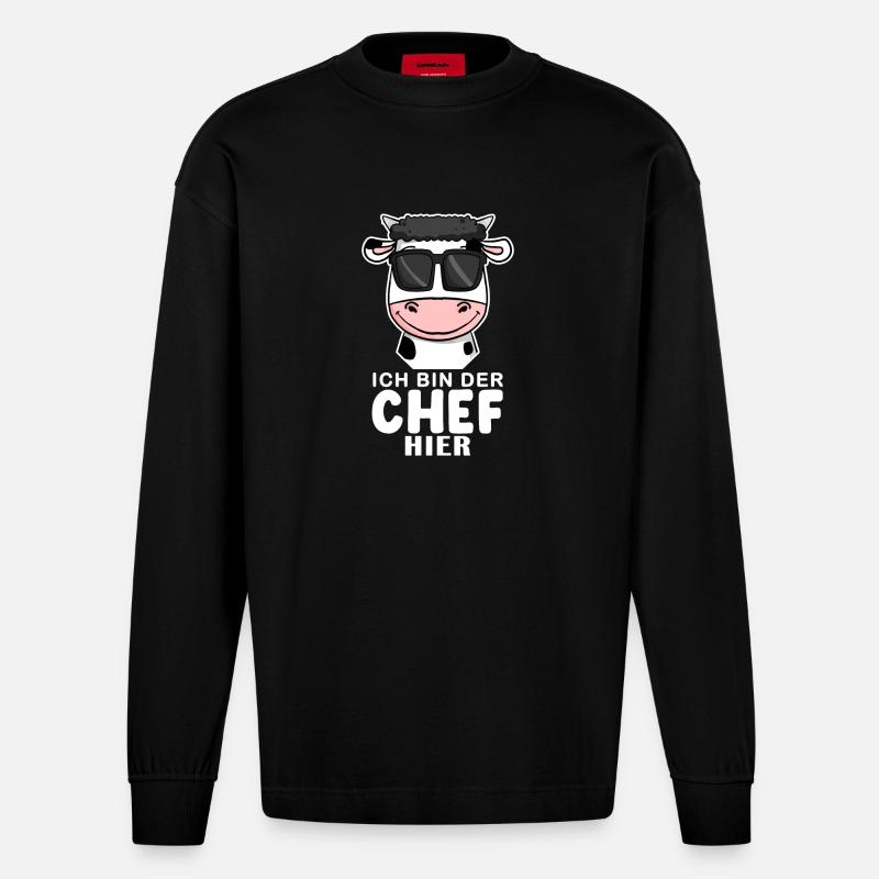 Cool Kuh Chef Spruch - Heavyweight Oversized Organic Langarmshirt Made in EU - SOLID BLACK
