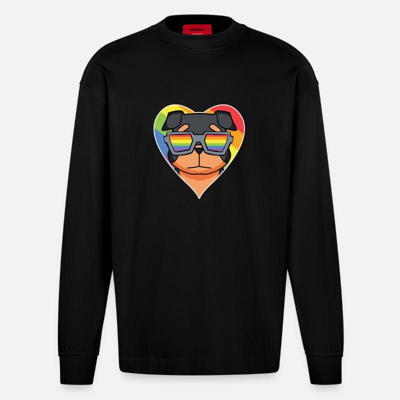 Regenbogen - Hund mit Brille - Rottweiler - Heavyweight Oversized Organic Langarmshirt Made in EU - SOLID BLACK