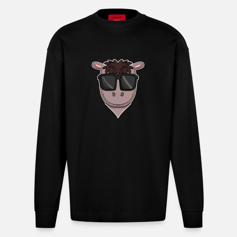Pferd mit Sonnenbrille - Heavyweight Oversized Organic Langarmshirt Made in EU - SOLID BLACK