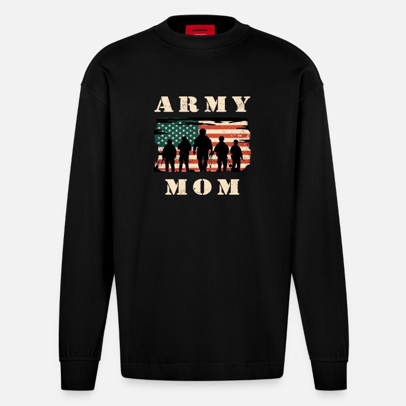 Armee Mutter mit USA Flagge - Heavyweight Oversized Organic Langarmshirt Made in EU - SOLID BLACK