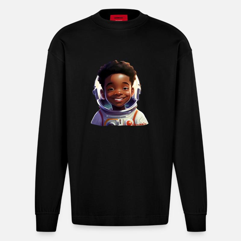 Junge Astronautin Mit Strahlen - Heavyweight Oversized Organic Langarmshirt Made in EU - SOLID BLACK