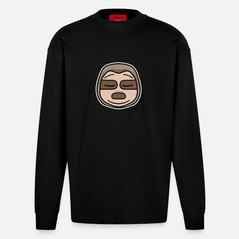 Faultier Kopf - Heavyweight Oversized Organic Langarmshirt Made in EU - SOLID BLACK