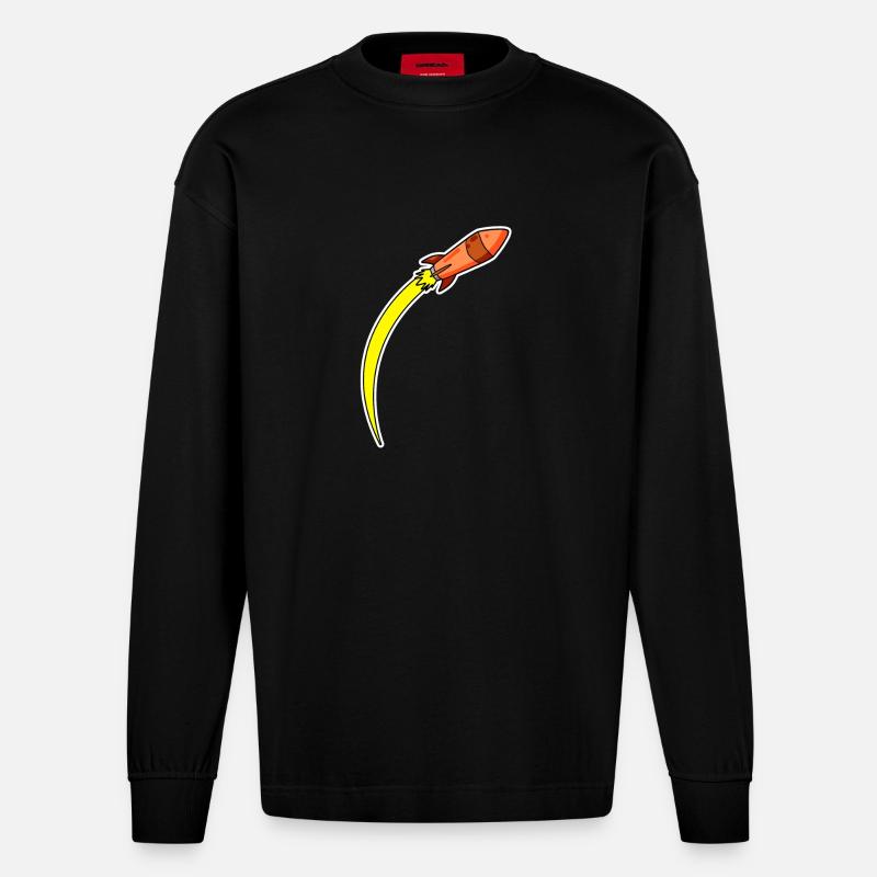 Rocket Orange - Heavyweight Oversized Organic Longsleeve Shirt Made in EU - SOLID BLACK