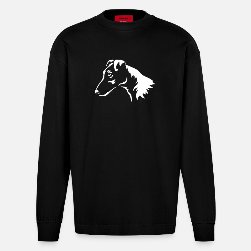 Foxterrier Kopf "Black Edition" - Heavyweight Oversized Organic Langarmshirt Made in EU - SOLID BLACK