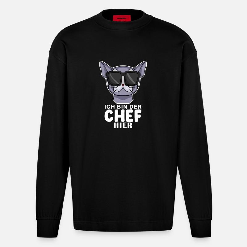 coole Katze - Britisch Kurzhaar Spruch - Heavyweight Oversized Organic Langarmshirt Made in EU - SOLID BLACK