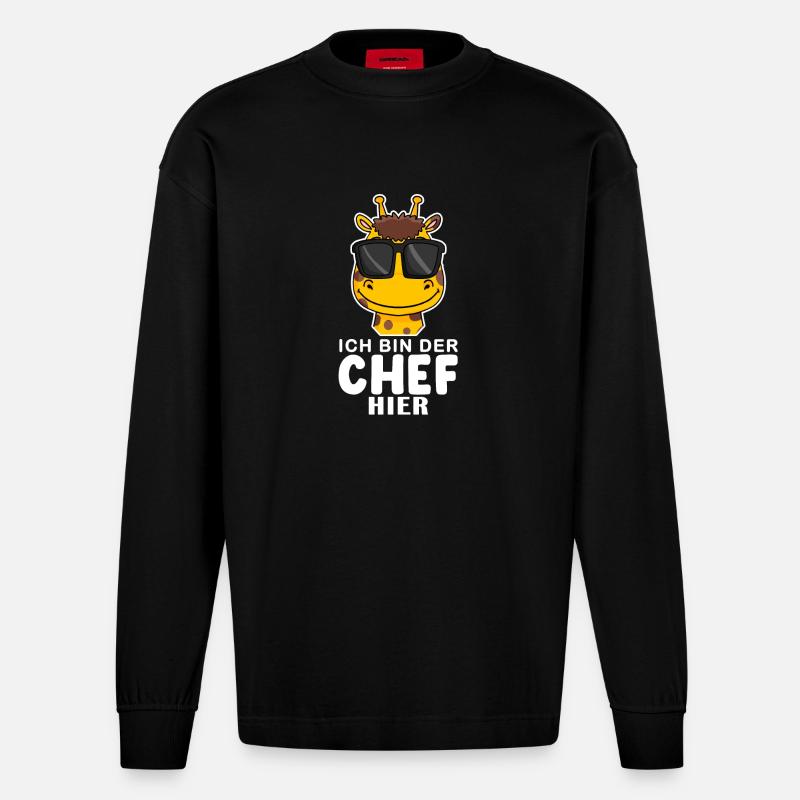 Cool Giraffe Chef Spruch - Heavyweight Oversized Organic Langarmshirt Made in EU - SOLID BLACK