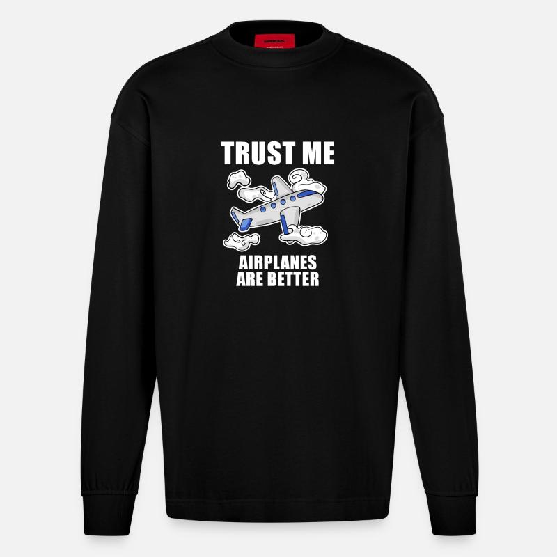 Flugzeuge Flugzeug Pilot Geschenk - Heavyweight Oversized Organic Langarmshirt Made in EU - SOLID BLACK