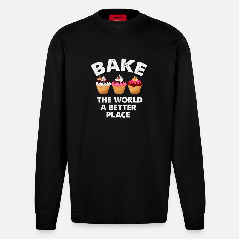 Cupcake-Dekoration mit motivierender Botschaft - Heavyweight Oversized Organic Langarmshirt Made in EU - SOLID BLACK