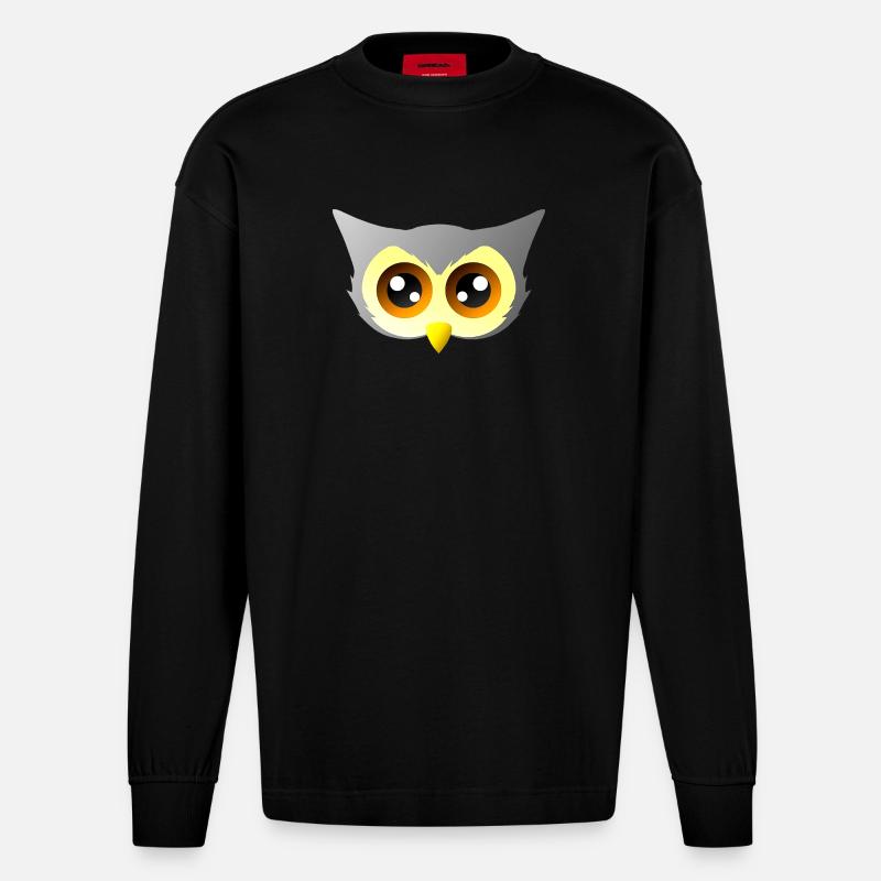 vögel closing, süßes eulengesicht - Heavyweight Oversized Organic Langarmshirt Made in EU - SOLID BLACK