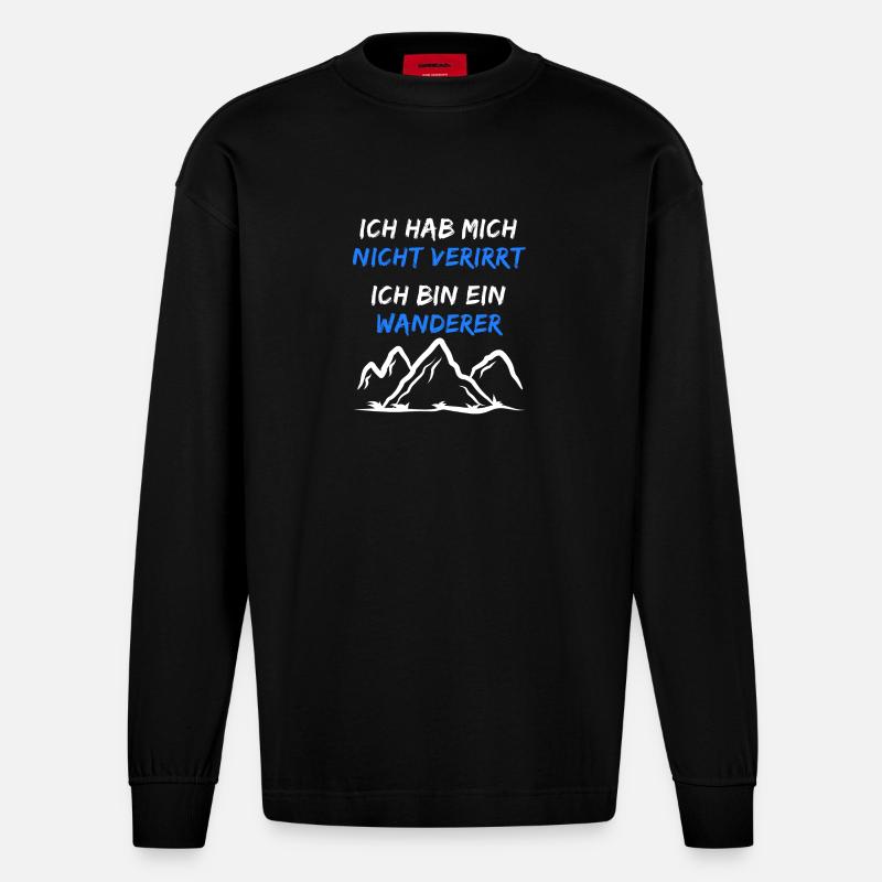 Berggipfel Wanderwege Statement Wandern Wanderer - Heavyweight Oversized Organic Langarmshirt Made in EU - SOLID BLACK