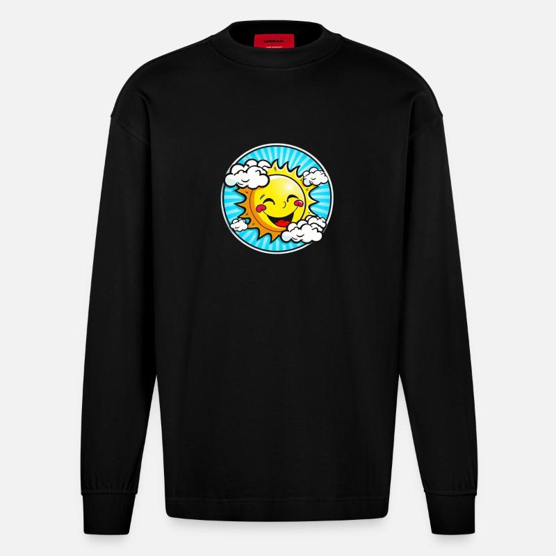 Happy Sun - Heavyweight Oversized Organic Langarmshirt Made in EU - SOLID BLACK