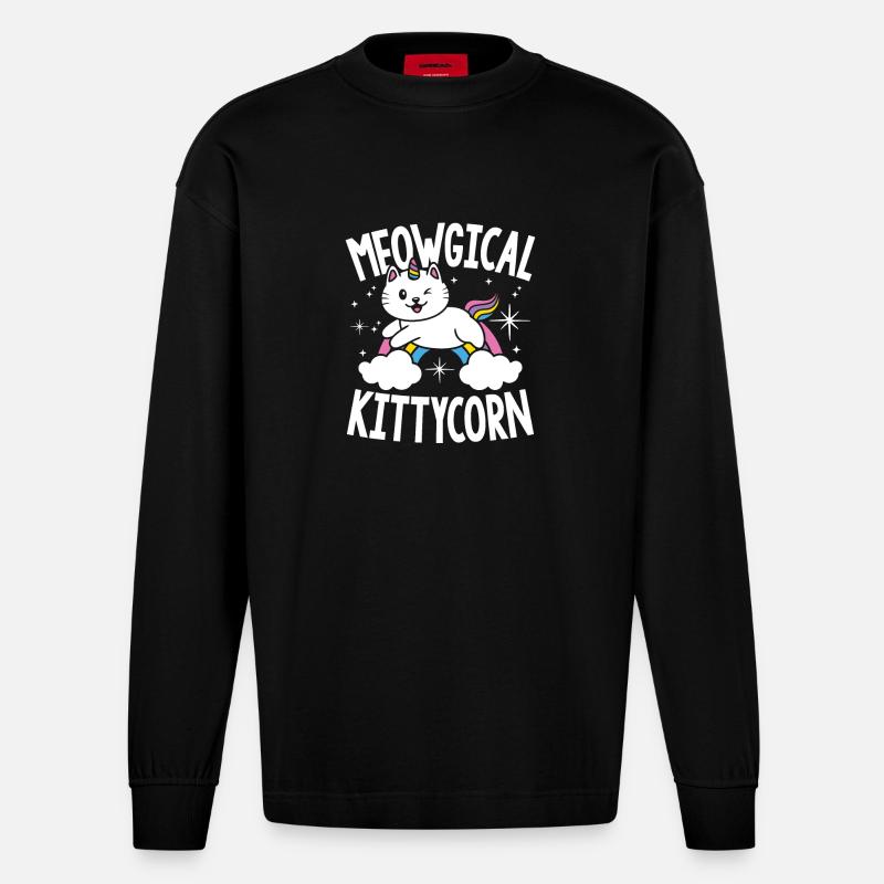 Meowgical kittycorn - Heavyweight Oversized Organic Langarmshirt Made in EU - SOLID BLACK