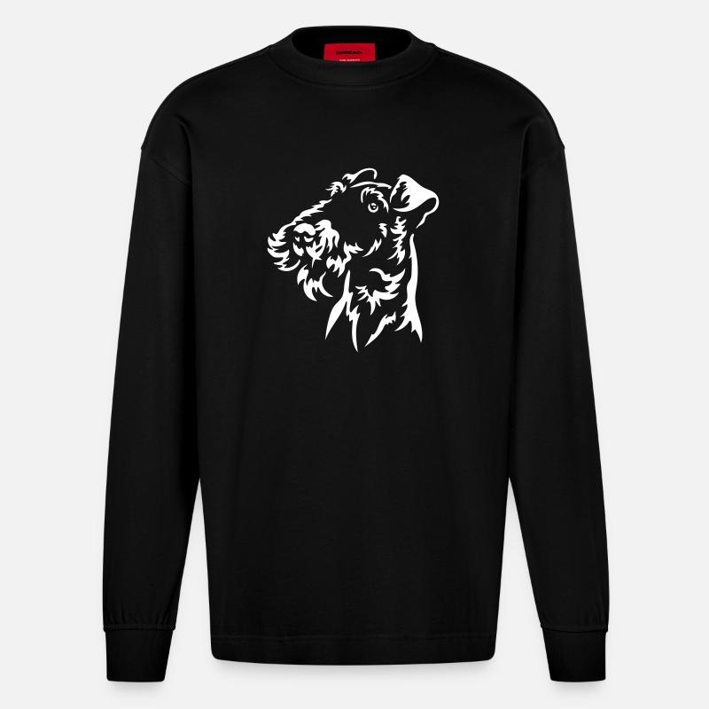 Fox Terrier Head « Black Edition » - Manches longues bio épais oversize fabriqué en UE - SOLID BLACK