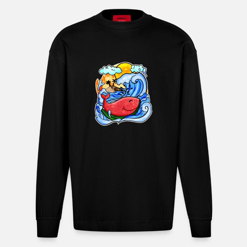 Baleine pastèque - Manches longues bio épais oversize fabriqué en UE - SOLID BLACK