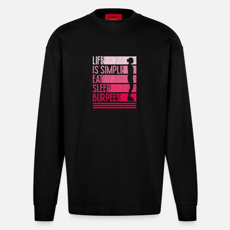 Leben ist einfach Burpees Design - Heavyweight Oversized Organic Langarmshirt Made in EU - SOLID BLACK