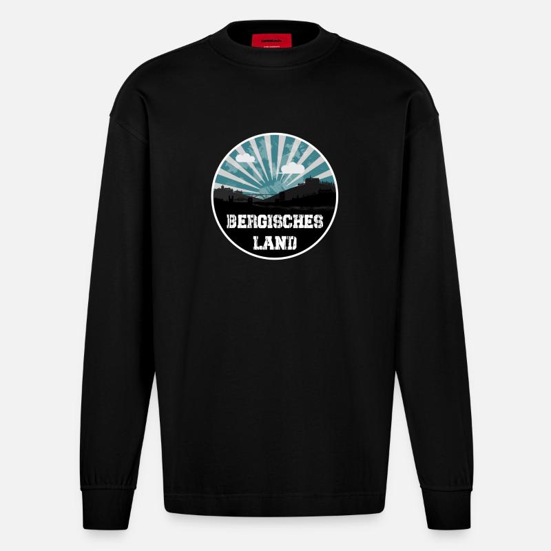 Bergisches Land Skyline Blue Hour - Manches longues bio épais oversize fabriqué en UE - SOLID BLACK