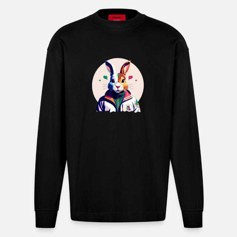 Bunny, lapin de Pâques - Manches longues bio épais oversize fabriqué en UE - SOLID BLACK