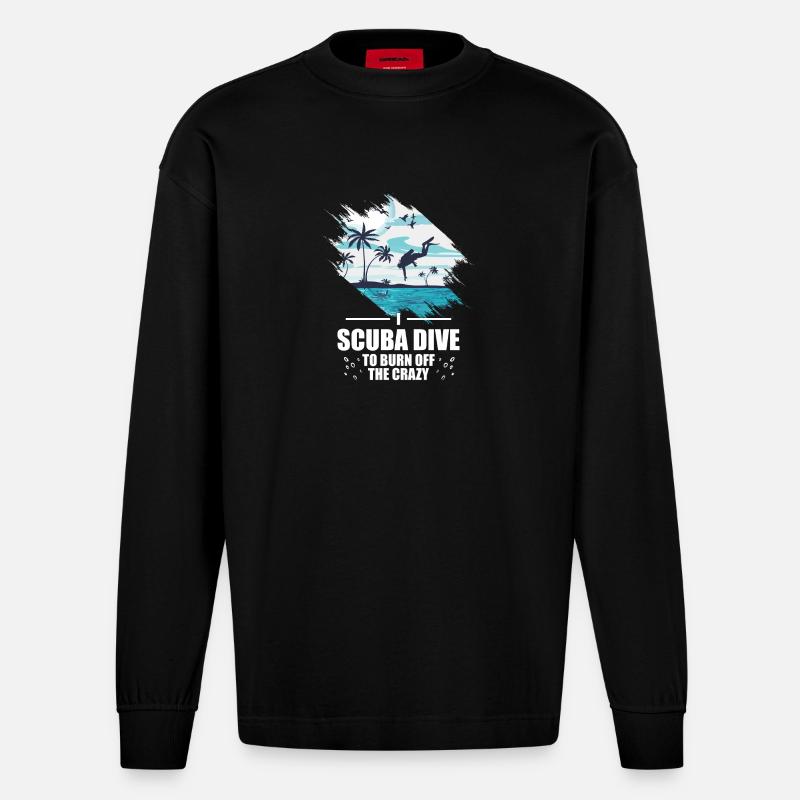 Scuba Diver Speerfischen Design - Heavyweight Oversized Organic Langarmshirt Made in EU - SOLID BLACK