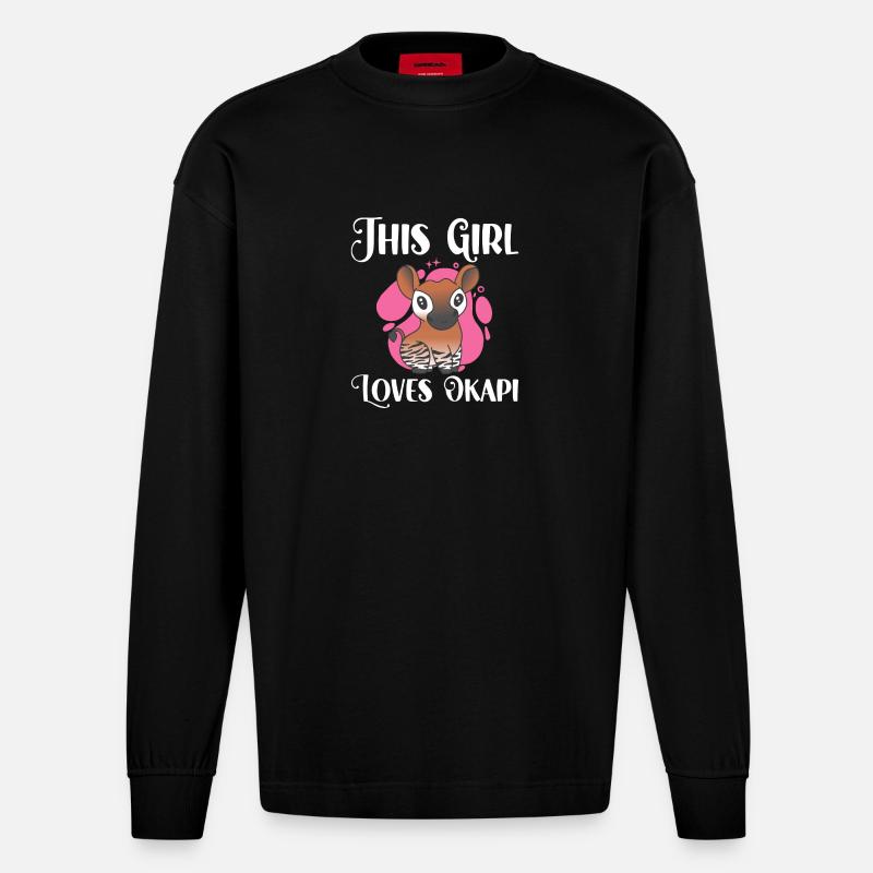 Dieses Mädchen liebt Okapi - Heavyweight Oversized Organic Langarmshirt Made in EU - SOLID BLACK