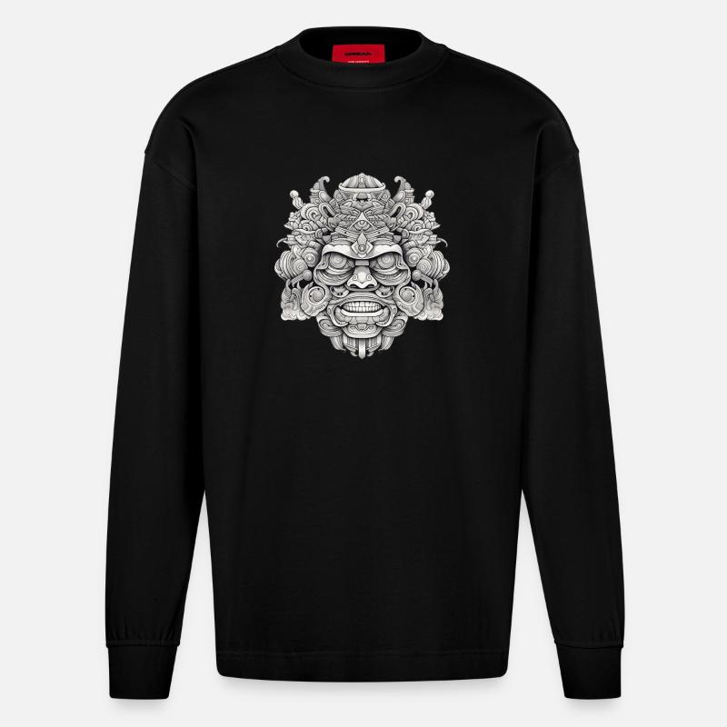 Psychedelischer Kopf - Heavyweight Oversized Organic Langarmshirt Made in EU - SOLID BLACK