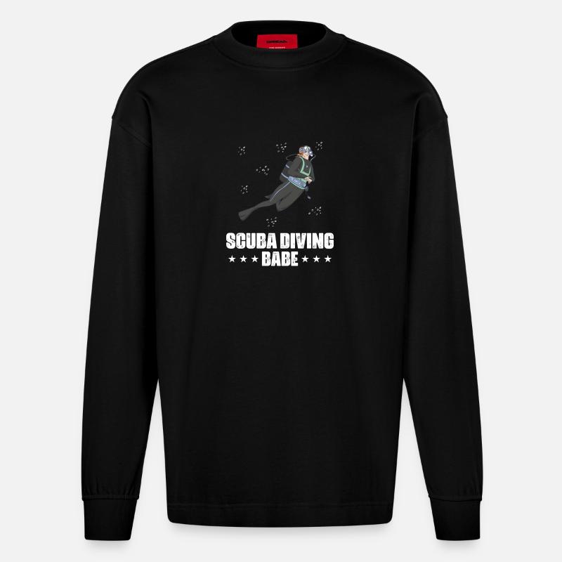 Scuba Diving Speerfischen Design - Heavyweight Oversized Organic Langarmshirt Made in EU - SOLID BLACK