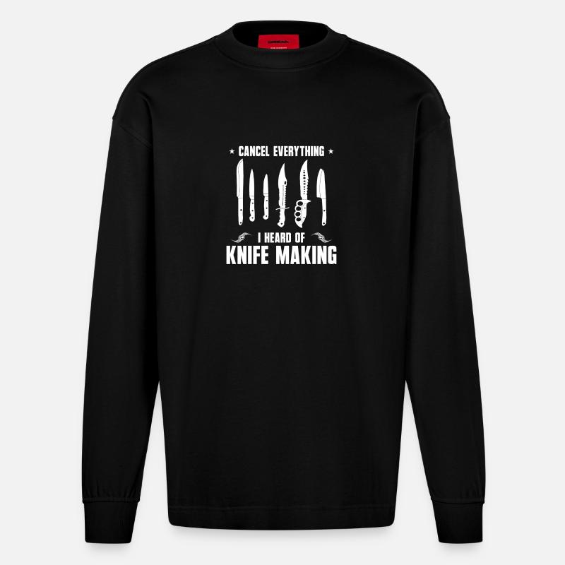 Knife Making Messermacher Design - Heavyweight Oversized Organic Langarmshirt Made in EU - SOLID BLACK