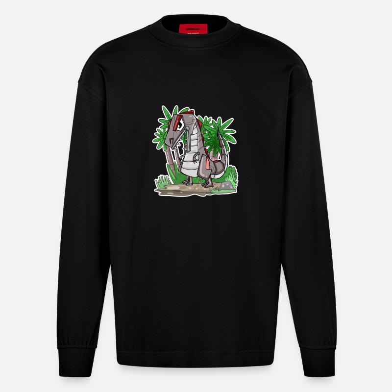 Robot Dino Dinosaure - Manches longues bio épais oversize fabriqué en UE - SOLID BLACK