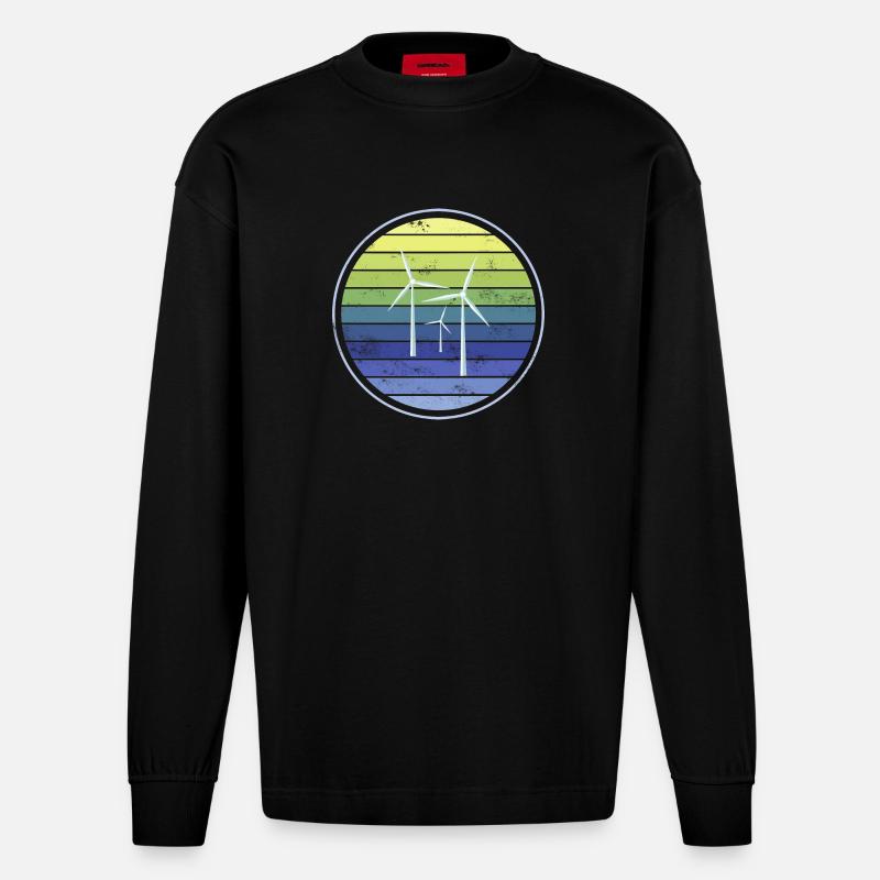 Durabilité de l’énergie éolienne - Manches longues bio épais oversize fabriqué en UE - SOLID BLACK