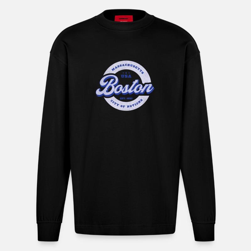 Boston Schriftzug Kreisabzeichen - Heavyweight Oversized Organic Langarmshirt Made in EU - SOLID BLACK