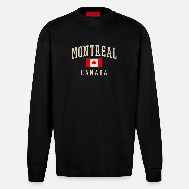 Montreal Canada Distressed Flag - Heavyweight Oversized Organic Langarmshirt Made in EU - SOLID BLACK