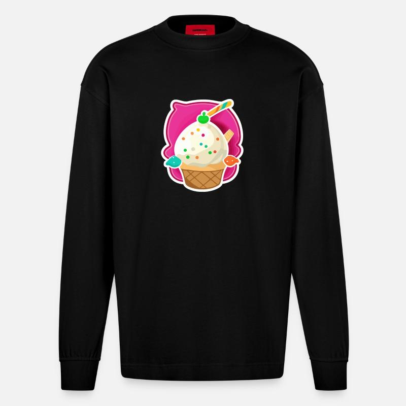 Eis, Eiscreme - Heavyweight Oversized Organic Langarmshirt Made in EU - SOLID BLACK