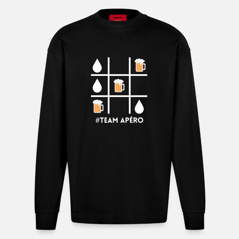 Apéro-Team, Bier, Bierfan - Heavyweight Oversized Organic Langarmshirt Made in EU - SOLID BLACK